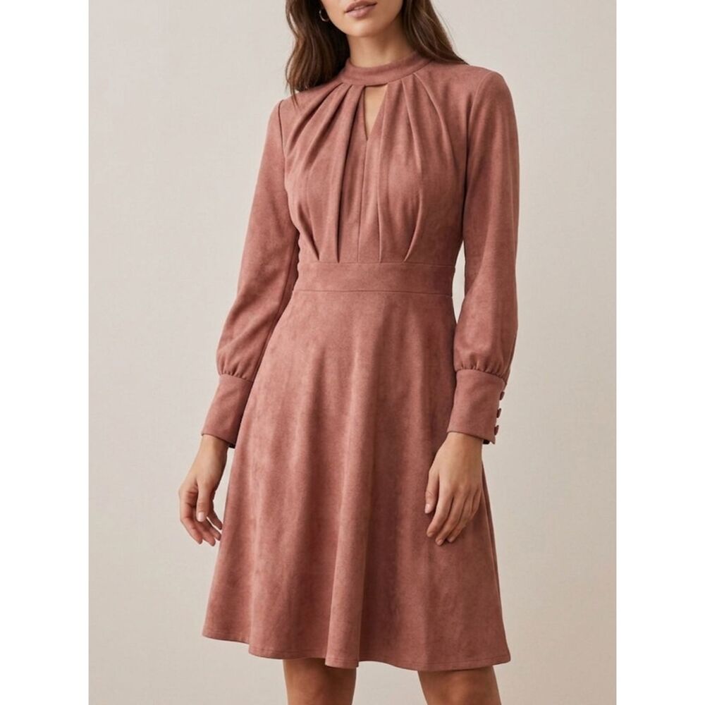 Raga Mauve Faux Suede Keyhole Fit and Flare Dress XS Coquette Vintage Inspired